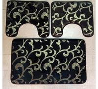 Corredocasa Set 3 Tappeti Bagno Antiscivolo Scendidoccia, Tappetino WC Fantasia Cuori Sassi Fiori Tessuto Assorbente Antiscivolo in Memory Foam Lavabile Disponibili Vari Colori (Nero Ghiri Gori)