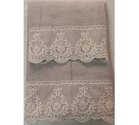 Corredocasa Set Asciugamani 1+1 Ricamati con Macrame con Strass Modello Giorgia Morbida Spugna di Puro Cotone Ottima qualità Made in Italy, Ottimi per Casa, Bagno, Agriturismo e B&B(Grigio)