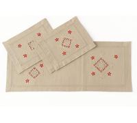 Corredocasa Set Completo Centrini 3 Pezzi misto Lino Grande 90x40 cm-30x40 cm Ricamo Manifattura Italiana Adatto a Qualsiasi Ambiente (Ricamo intaglio colorato)