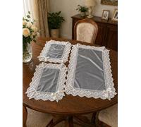Corredocasa - Set di 3 Centrini Eleganti in Velluto Rifiniture in Pizzo di Organza Made in Italy Runner Alta qualità per Arredare con Stile e Raffinatezza Lungo 40 x 75 e 2 Piccoli 30 x 40 (Grigio)