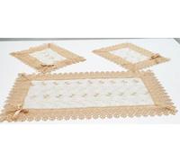 Corredocasa Set di Tris Centrini in Macramè Lavorazione Artigianale Composto da Runner e 2 Centrini Piccoli Disponibili Due Varianti Di Colori (Beige)