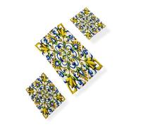 Corredocasa Set Elegante in Tessuto Twill, Tris di Centri, Centro Quadrato, Runner e Tovaglia con Stampa Digitale - Diverse Misure per Una Tavola Perfetta (Centri Tris-1 Pezzo 40x80-2 Pezzi 30x40)