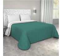 Corredocasa - Trapuntino Primaverile/Estivo Copriletto Trapuntato Quilt Double Face in Morbida Microfibra Piazza e mezza Prodotto in Italia (Verde Petrolio/Panna)