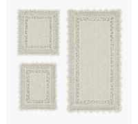 Corredocasa Tris Centrini Ricamati a Mano, Misto Lino Set 1 Runner da Tavola Rettangolare 40x90 cm e 2 Centri Tavola 30x40 cm Centrini Moderni per Mobili, Cucina, Sala da Pranzo (Disegno 2 Bianco)