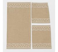 Corredocasa - Tris centrini Ricamati con Pizzo in Canapa - Runner da tavola 40 x90cm e 2 Centri comodini 30 x40cm - Artigianali Moderni per mobili, Cucina, Sala da Pranzo e Camera da Letto (Corda)