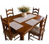 Corredocasa Tris di Centrini in Misto Lino Elegante Set 3 Pezzi per Arredo Casa, Tavolo e Comodini Disponibile in Misura Grande e Standard, con Diversi Ricami a Scelta (Ricamo Rosso, Grande)