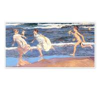 Correndo lungo la spiaggia Poster di Joaquín Sorolla y Bastida 180 x 90 cm Blu Quadri Decorazione per pareti