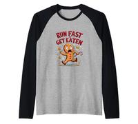 Corri Veloce o mangiati - Divertente Fuga di Pan di Zenzero Maglia con Maniche Raglan