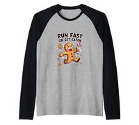 Corri Veloce o mangiati - Divertente Fuga di Pan di Zenzero Maglia con Maniche Raglan