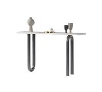 Corridoio Tavolo da ingresso moderno con piano in finto marmo, base in metallo e luce sensore integrata | consolle for spazi ristretti | divano for l'arredamento del soggiorno stretto(Grijs,Piccolo)