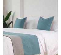 Corridore da letto in cotone e lino bicolore, sciarpa per letto matrimoniale king size di qualità alberghiera semplice, decorazione per letto per casa e hotel- Blue|| 48x180cm for 1.2m bed