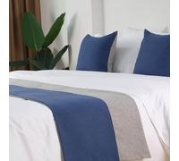 Corridore da letto in cotone e lino bicolore, sciarpa per letto matrimoniale king size di qualità alberghiera semplice, decorazione per letto per casa e hotel- Blue 3|| 48x180cm for 1.2m bed