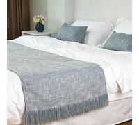 Corridore da letto in lino grezzo a tinta unita, sciarpa per letto matrimoniale king size di qualità alberghiera semplice decorazione per letti per casa e hotel- Blue 2|| 66x240cm for 1.8m bed