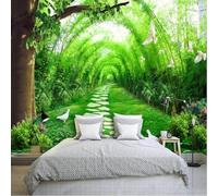 Corridore Fresco E Verde Nel Boschetto Di Bambù Uccelli In Volo 3D Carta Da Parati Lusso Casa Soggiorno Divano Mobili Floreale Camera Letto TV Sfondo Muro-300cm×210cm