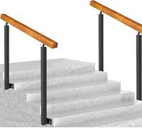 Corrimano A 2-4 Gradini Ringhiera per Scale in Legno Massello Asta di Supporto per Gradini Interni Ed Esterni, Montaggio Laterale Reggisella in Ferro Battuto Zincato N, Height 85cm, 80cm/32inch