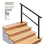 Corrimano a 3 gradini per esterni, corrimano di transizione regolabile da giardino con doppi pali per gradini in cemento e legno, corrimano di sicurezza antiscivolo(A,120cm/47inch)