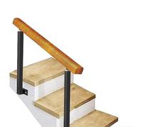 Corrimano a 3 gradini per montaggio laterale su gradino esterno, ringhiera per scale in ferro battuto nero Asta di supporto di sicurezza antiscivolo Corrimano in legno con 2 picchetti regolabili ( Col