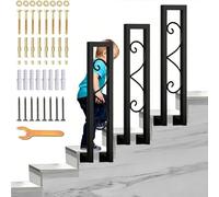 Corrimano a montaggio laterale per gradini interni Ringhiera per scale esterne - Picchetto per corrimano per portico in ferro battuto industriale nero dorato Adatto per 1 gradino(Nero,35cm)