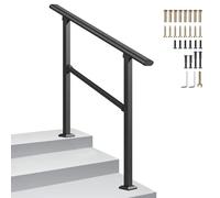Corrimano da 1 a 3 gradini per gradini esterni, corrimano di transizione montato a pavimento per balconi d'ingresso, portici, ringhiera regolabile per gradini in cemento, nero(B,150cm/59inch)