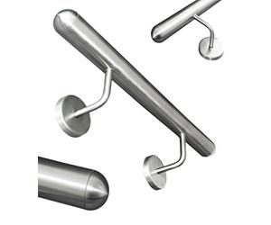 Corrimano da parete in acciaio inox levigato V2A da 42, 240 K diviso con terminale rotondo, 2700 mm