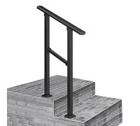 Corrimano esterno per scale esterne, supporto per portico montato a pavimento, corrimano di transizione, maniglia di sicurezza antiscivolo, ringhiera regolabile in ferro zincato nero (B,150 cm/59