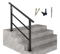Corrimano In Ferro Battuto Per Scale Esterne - Adatte A 1-3 Gradini, Passamano Di Supporto In Acciaio Al Carbonio, Ringhiera Nera Per Gradini In Cemento(130cm/4.2ft)