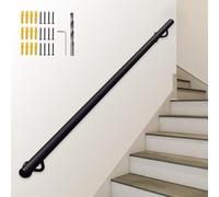 Corrimano in Ferro Nero, Ringhiera Robusti Scale di Sicurezza Montaggio a Parete per Interno ed Esterno Portico Loft, Maniglione Antiscivolo 1 2 3 4 5 6 Metri - Kit Completo(300cm)