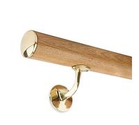 Corrimano in legno di quercia laccato 45 mm rotondo con tappo in ottone e 3 supporti (200 cm)