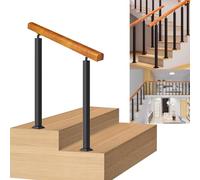 Corrimano in Legno per Scale - Kit Completo. Ringhiera per scale da 30 cm-140 cm Pali in ferro battuto in metallo Ringhiera nera per scale Gradini interni ed esterni (Colore : Height 95cm, Size : 80