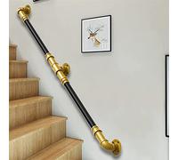 Corrimano in tubo nero industriale con staffa dorata Ringhiera moderna per scale ad alta capacità di carico Barre di sostegno per vasca da bagno Costruzione in ferro durevole per sicurezza e stile