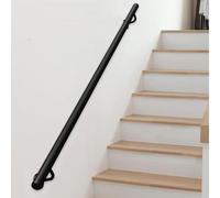 Corrimano in tubo tondo per scale interne | Ringhiera per scale in metallo nero, balaustra antiscivolo con montaggio a parete | Corrimano di sicurezza per soppalco, veranda(210cm)