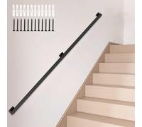 Corrimano moderno in ferro battuto da 2,8 m, per interni ed esterni, staffe da parete in metallo, finitura nera resistente, perfetto per la sicurezza di casa e giardino