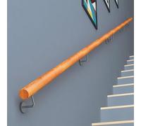 Corrimano per Balaustra A Parete con Staffa Metallica, Maniglione per Scale Senza Barriere Architettoniche per Bambini Anziani Disabili, Legno Massello Liscio, OneColor, 1.2m/3.9ft