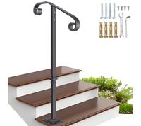 Corrimano per corrimano singolo, robusto corrimano per esterni con base in ferro battuto, adatto per scale a 1 o 2 gradini per gradini, veranda, grigio