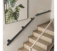 Corrimano per ringhiere da scala a muro, Kit ringhiera for corrimano for scale in metallo nero montato a parete for interni ed esterni 90-600 cm(3ft/90cm)