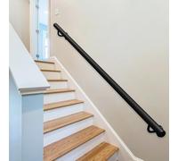 Corrimano per scale, barra di sicurezza per ringhiera in ferro nero, corrimano per scale a parete con raccordi, ringhiera per scale in tubo tondo antiscivolo per gradini interni esterni(360cm)