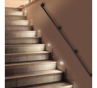 Corrimano per scale da 3-12 piedi, montaggio a parete, ringhiera per scale in metallo, ringhiera per tubi industriali antiscivolo per interni ed esterni, nero, angolo rotondo