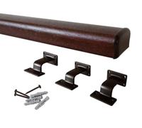 Corrimano per scale in legno sagomato, colore noce scuro, Kit compreso di supporto e terminale bronzato, varie misure (Noce scuro+bronzato 3mt)