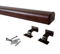 Corrimano per scale in legno sagomato, colore noce scuro, Kit compreso di supporto e terminale bronzato, varie misure (Noce scuro+bronzato 2mt)