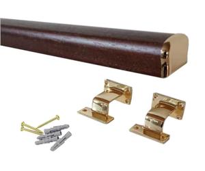 Corrimano per scale in legno sagomato, colore noce scuro, Kit compreso di supporto e terminale ottonato, varie misure (Noce scuro 1,5mt)