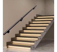 Corrimano per scale in metallo nero, Corrimano in ferro industriale zincato per scale interne, 60cm 1m 1.5m 1.8m 2m 2.4m 3m 4m Ringhiera per scale a parete con accessori di montaggio(350cm)