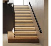 Corrimano per scale in tubo tondo, 1m 150cm 2m 240cm 3m Asta di supporto di sicurezza per corrimano in metallo nero, Ringhiera per scale da montare a parete per gradini interni ed esterni(150cm)