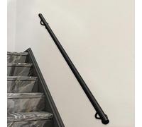 Corrimano per scale montato a parete, 1m/1.5m/2m/3m/6m Ringhiera per scale in ferro in metallo nero con staffa, maniglione di sicurezza Ringhiera per scale per gradini interni ed esterni(450cm)
