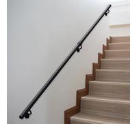 Corrimano per scale montato a parete, Ringhiera per scale in ferro battuto industriale nero da 1 a 20 piedi, Diametro del tubo da 1,26 pollici, Balaustra per scale interne ed esterne(360cm)