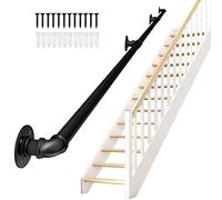 Corrimano per scale per interni/esterni da 1 piede a 20 piedi - Kit completo, corrimano in metallo nero, ringhiere, asta di supporto antiscivolo, kit di barre di sostegno per scale da parete per inter
