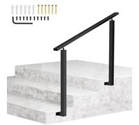 Corrimano per scale regolabili ad angolo, colore nero in metallo, per scale interne e scale esterne, stabile corrimano fissato, scala con doppia base di protezione (montaggio laterale)