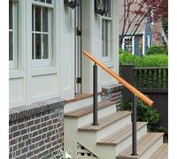 Corrimano Regolabile per Scale da Esterno - Ringhiera di Sicurezza in Legno Antiscivolo da 1 A 3 Gradini Kit di Installazione Completo per Cemento, Legno O Mattoni, Svart, H:95cm-L:150cm