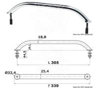 CORRIMANO TIENTIBENE MANIGLIA 339mm INOX AISI316 FISSAGGIO CON PRIGIONIERI