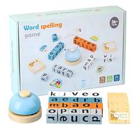 Corsa di parole Gioco di Spelling e Alfabeto, Divertente Puzzle Game con 64 Flashcard, 20 Blocchi Alfabetici in Legno e Campanello - Gioco da Tavolo e Regalo.