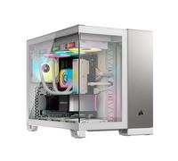 CORSAIR 2500X Small-Tower mATX Case per PC Doppia Camera - Vetro Temperato Panoramico - Compatibile con Scheda Madre a Connessione Inversa - Nessuna Ventola Inclusa - Bianco/Alluminio Grigio Satinato